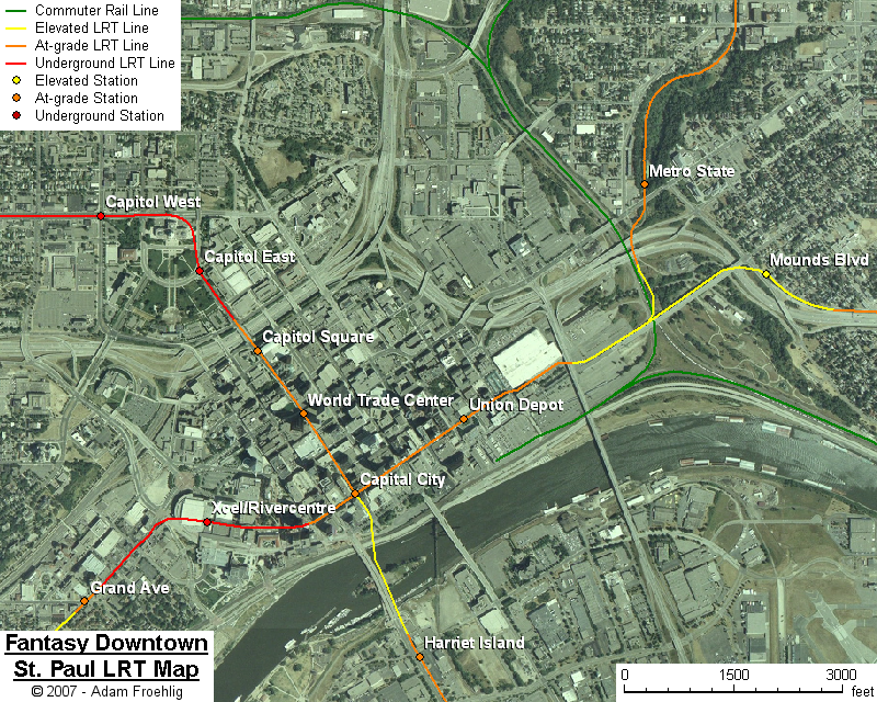 Map of the city of Saint Paul, capital of Minnesota